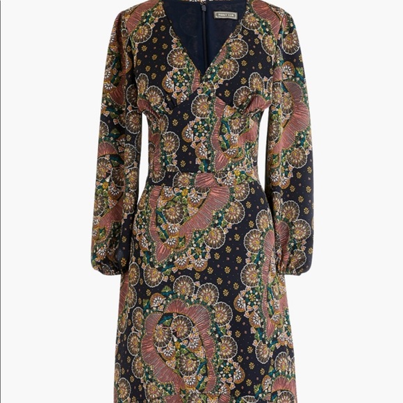 Point-Sur high low satin crepe paisley dress - Picture 2 of 6